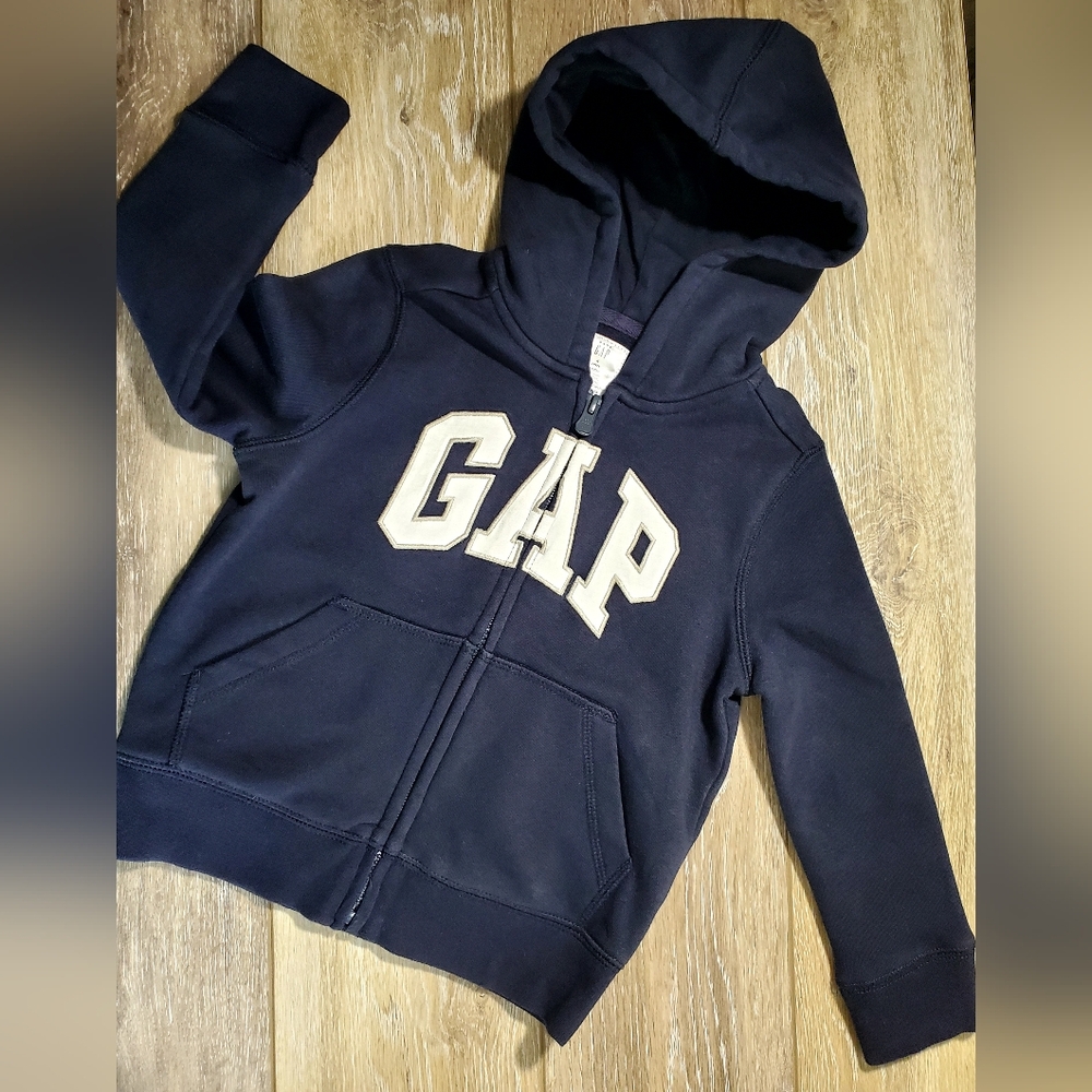 GAP Kids Navy And White Full Zip Cotton Logo Hoodie Sweat jacket Size 4